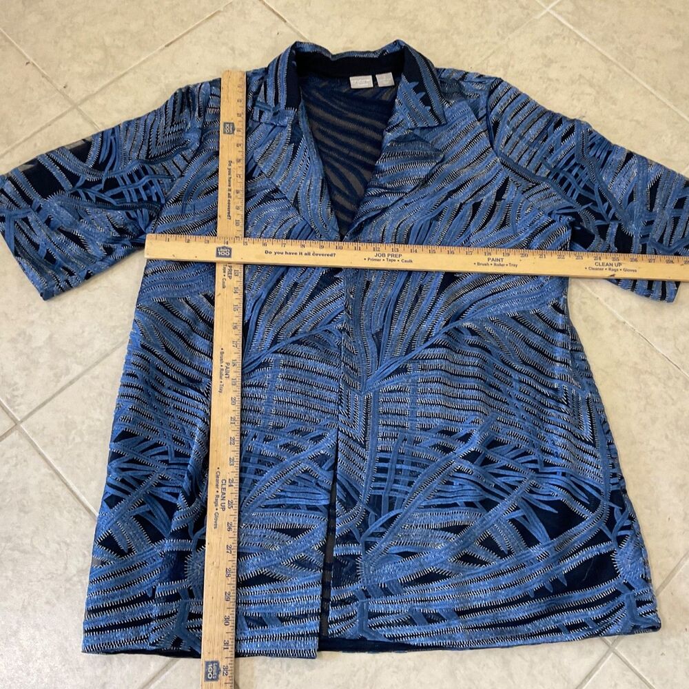 Chico's Travelers Blue Whimsy Mesh Stripe Embroidered 3/4 Sleeve Jacket 3 US XL - Picture 6 of 14